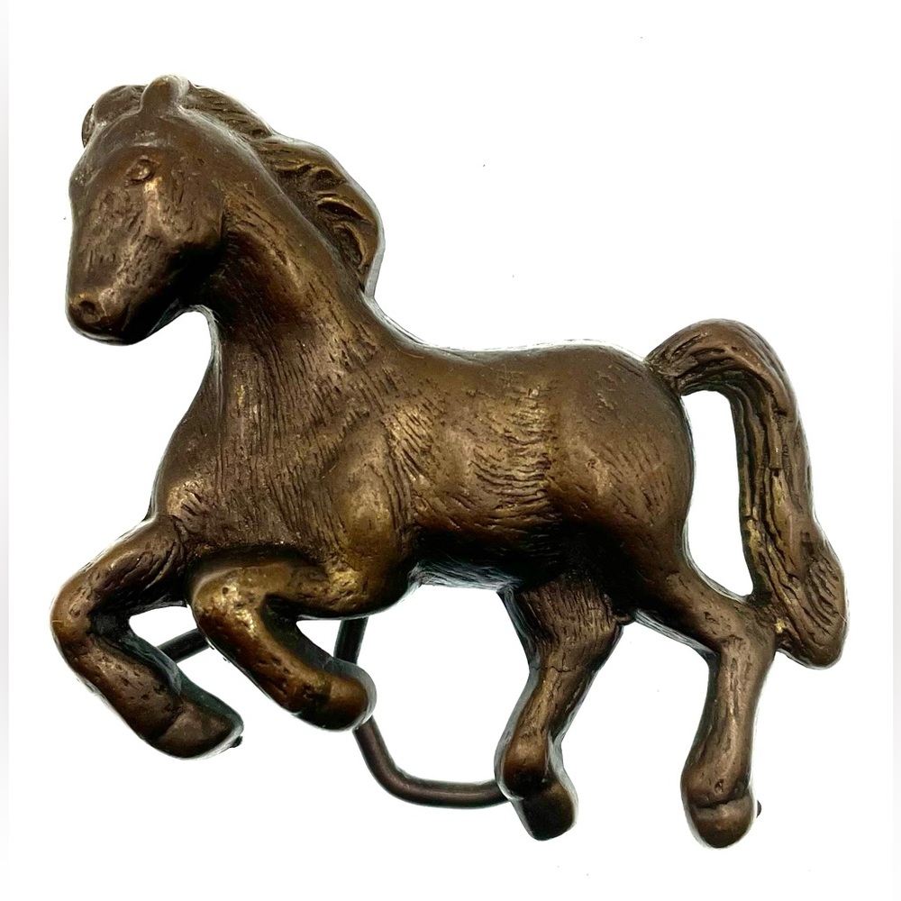 Vintage 1970s Equestrian Horse Free Form Jumping Brass Tone Belt Buckle MBCI - Picture 7 of 8